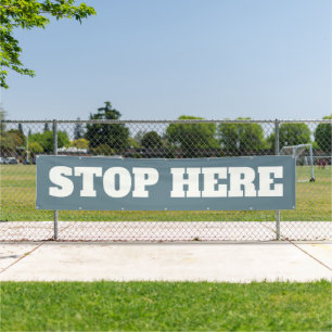 Dusty Blue White Business Stop Here Outdoor Banner