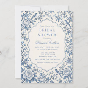 Dusty Blue White Chinoiserie Floral Bridal Shower Invitation