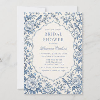 Dusty Blue White Chinoiserie Floral Bridal Shower Invitation