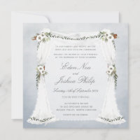 Dusty Blue White Chuppah Wedding Invitation