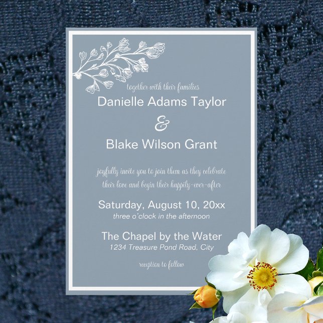 Dusty Blue White Couple Photo Traditional  Wedding Invitation (Creator Uploaded)
