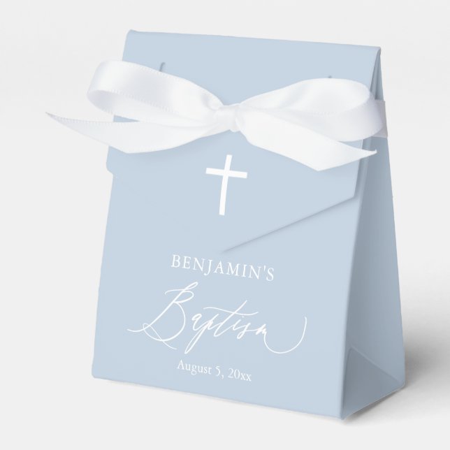 Dusty Blue White Cross Boy Baptism Favour Box (Front Side)