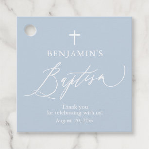 Dusty Blue White Cross Boy Baptism Favour Tags