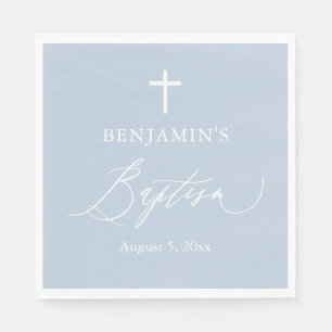 Dusty Blue White Cross Boy Baptism Paper Napkins