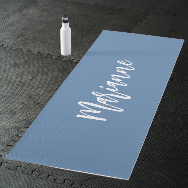 Dusty blue white custom name script yoga mat (Creator Uploaded)
