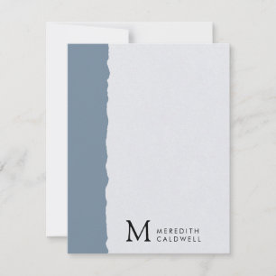 Dusty Blue White Deckled Edge Colour Block Monogra Card