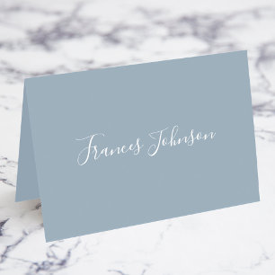 Dusty Blue White Elegant Full Name Place Cards
