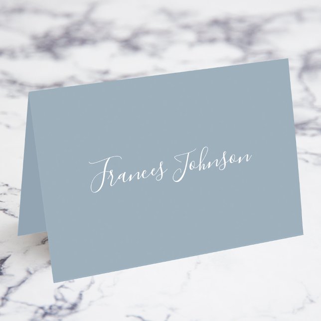 Dusty Blue White Elegant Full Name Place Cards (Dusty Blue and White Elegant Full Name Fold Your Own Place Cards)