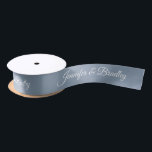 Dusty Blue White Elegant Wedding Personalised Name Satin Ribbon<br><div class="desc">Dusty Blue White Elegant Wedding Personalised Name Custom Satin Ribbon features your personalised names in elegant white calligraphy script on a dusty blue background. Personalised by editing the text in the text boxes. Designed by ©Evco Studio www.zazzle.com/store/evcostudio</div>