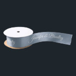 Dusty Blue White Elegant Wedding Personalised Name Satin Ribbon<br><div class="desc">Dusty Blue White Elegant Wedding Personalised Name Custom Satin Ribbon features your personalised names in elegant white calligraphy script on a dusty blue background. Personalised by editing the text in the text boxes. Designed by ©Evco Studio www.zazzle.com/store/evcostudio</div>