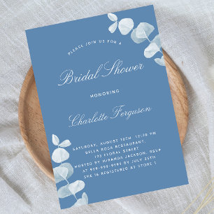 Dusty blue white eucalyptus bridal shower invitation postcard