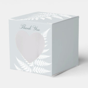 Dusty Blue White Fern Heart Thank You Favour Box