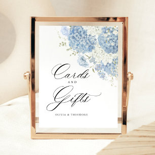 Dusty Blue White Floral Cards and Gifts Wedding Pedestal Sign