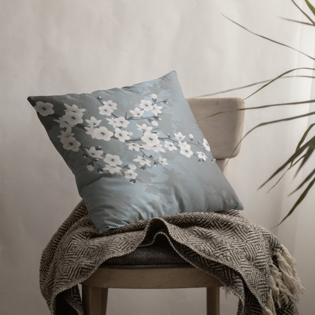 Dusty Blue White Floral Cushion (Creator Uploaded)