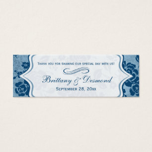 Dusty Blue, White Floral Damask Wedding Favour Tag