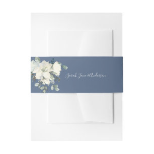 Dusty Blue & White Floral- Dusty Blue Invitation Belly Band
