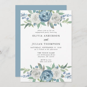 Dusty Blue & White Floral Engagement Party Invitation