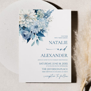 Dusty Blue White Floral Flower Garden Wedding Invitation