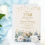 Dusty Blue White Floral Gold 70th Birthday Invitation<br><div class="desc">Elegant dusty blue and white roses,  floral,  and greenery women's 70th birthday party invitation with gold glitter. This invitation is printed on both sides. Contact me for assistance with your customisations or to request additional matching or coordinating Zazzle products for your party.</div>