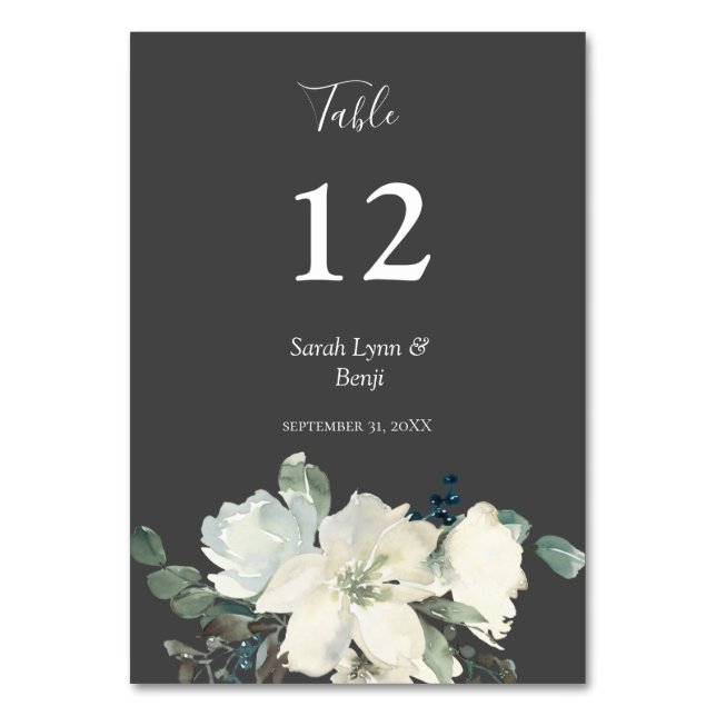 Dusty Blue & White Floral- Grey V2 Table Number (Front)