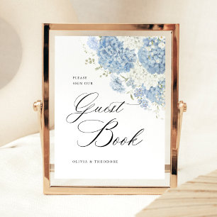 Dusty Blue White Floral Guest Book Wedding Table Pedestal Sign