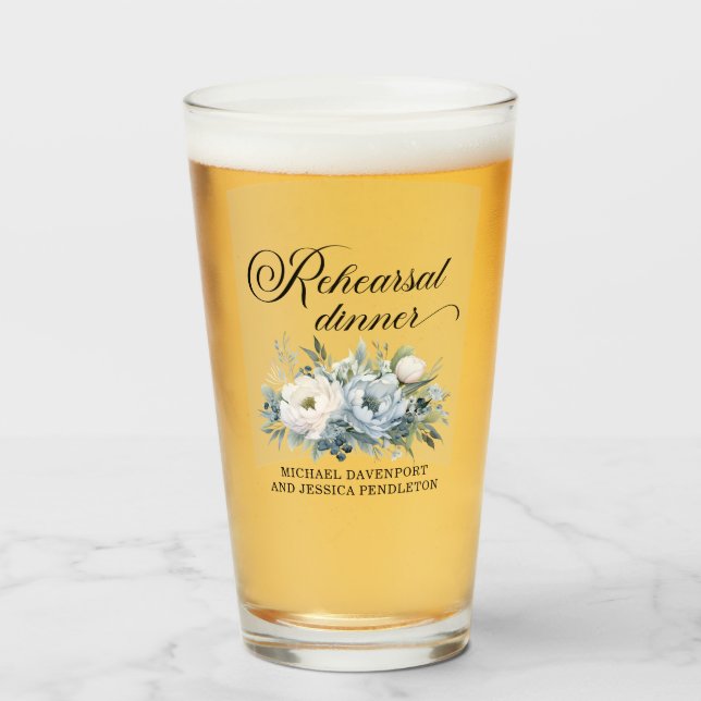 Dusty Blue White Floral Rehearsal Dinner Glass (Front Filled)