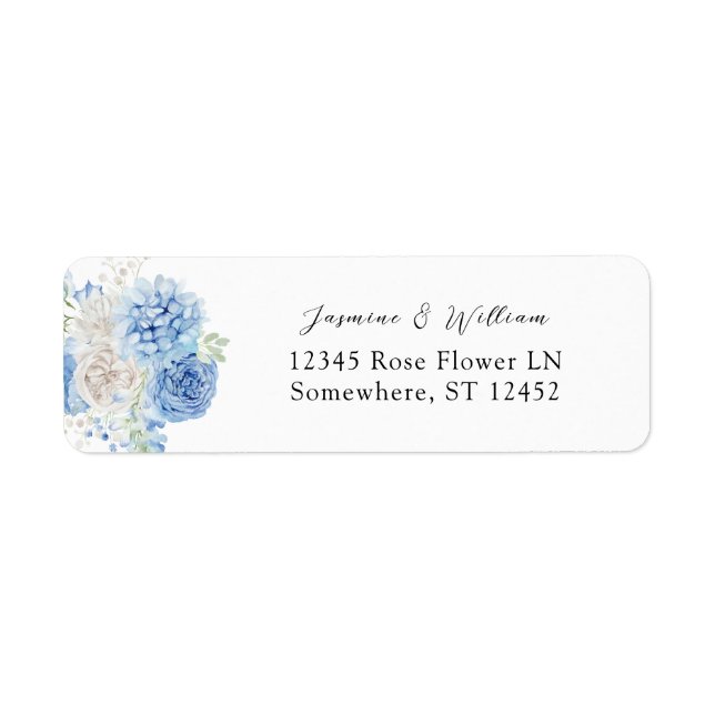 Dusty Blue & White Floral Return Address Label (Front)
