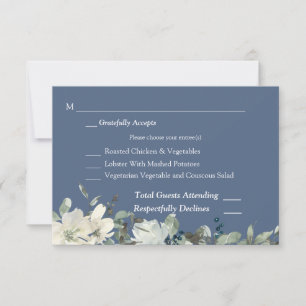 Dusty Blue & White Floral RSVP 3 Meal Card- Blue
