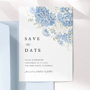 Dusty Blue White Floral Save the Date Invitation