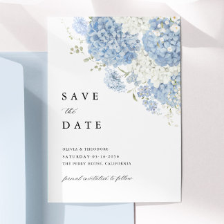 Dusty Blue White Floral Save the Date Invitation