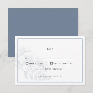 Dusty Blue White Floral Simple Wedding  RSVP Card