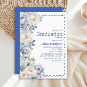 Dusty Blue White Floral Squiggle Frame Invitation