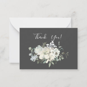 Dusty Blue & White Floral Thank You- Grey Card