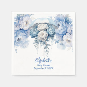 Dusty Blue White Floral Umbrella Baby Shower Napkin