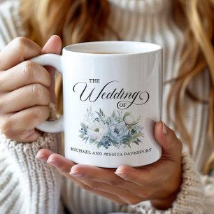 Dusty Blue White Floral Wedding Favour Coffee Mug