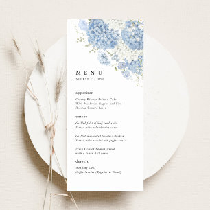 Dusty Blue White Floral Wedding Reception Dinner Menu