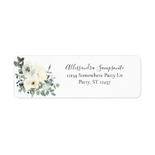 Dusty Blue & White Floral- White Sm Return Address Label