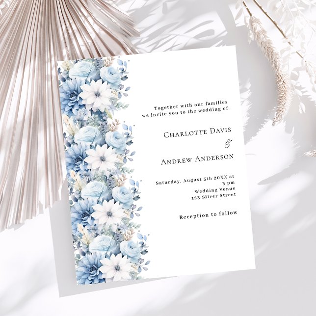 Dusty blue white florals wedding invitation (Creator Uploaded)