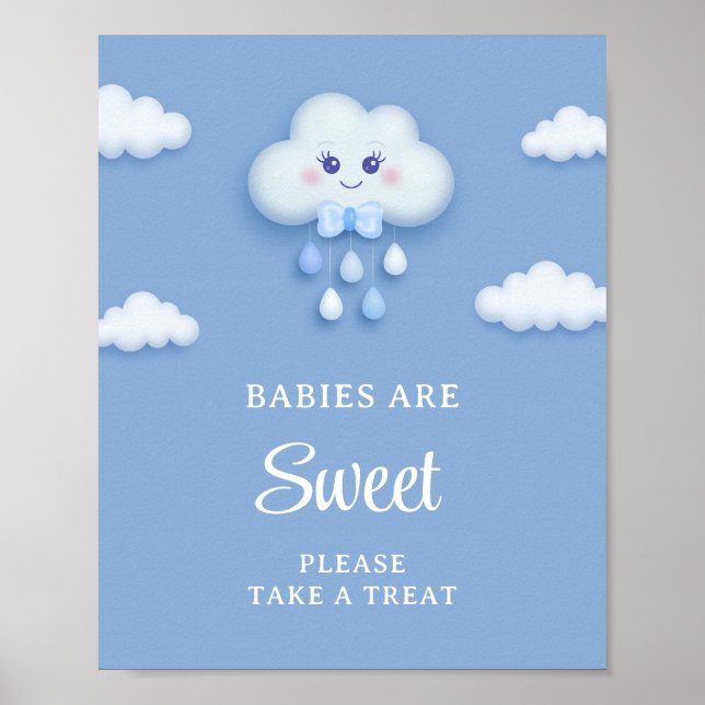 Dusty blue white fluffy cloud babies are sweet poster (Front)
