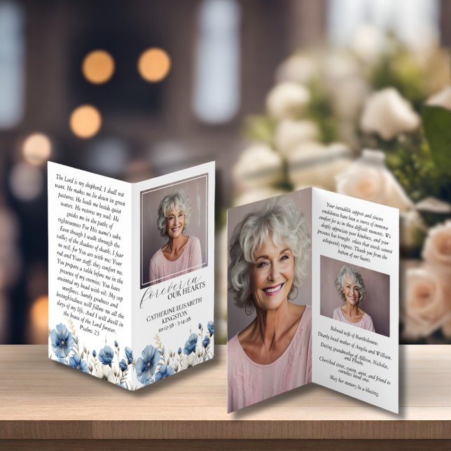 Dusty Blue White Folding Memorial Prayer Card      (Creator Uploaded)