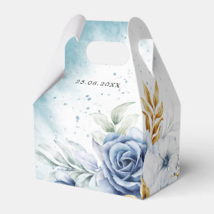 Dusty Blue White Gold Floral Wedding  Favour Box