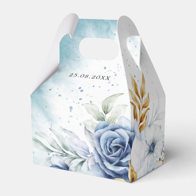 Dusty Blue White Gold Floral Wedding  Favour Box (Back Side)