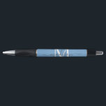Dusty Blue White Grey Monogram Script Name Stylish<br><div class="desc">Dusty Blue White Grey Monogram Script Name Stylish Black Ink Pen</div>