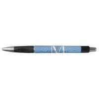 Dusty Blue White Grey Monogram Script Name Stylish