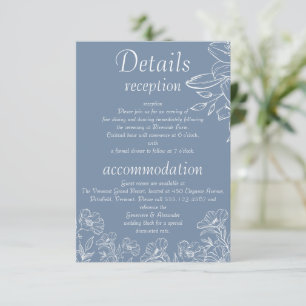 Dusty Blue White Lily Floral Wedding Details Cards
