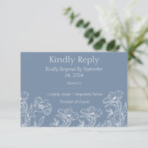Dusty Blue White Lily Floral Wedding RSVP Template