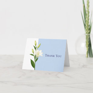 Dusty Blue White Lily Wedding Thank You Cards