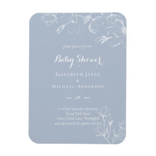 Dusty Blue White Magnolias Baby Shower Magnet