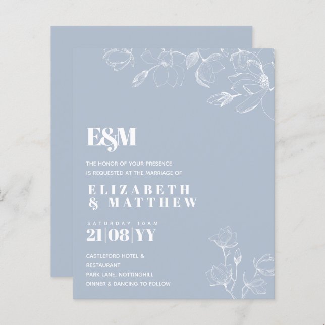 Dusty Blue White Magnolias Wedding (Front/Back)