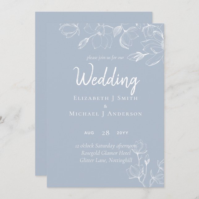 Dusty Blue White Magnolias Wedding (Front/Back)